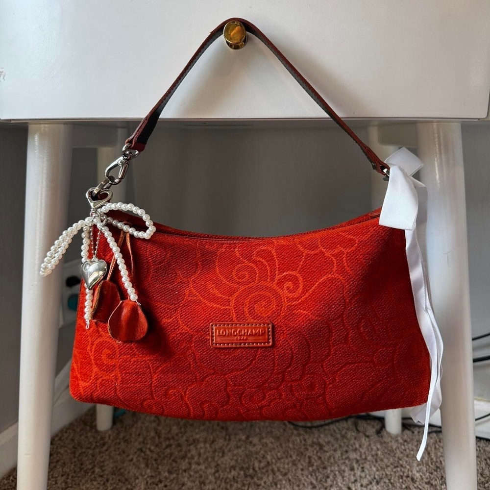 Longchamp Orange Floral Shoulder Bag